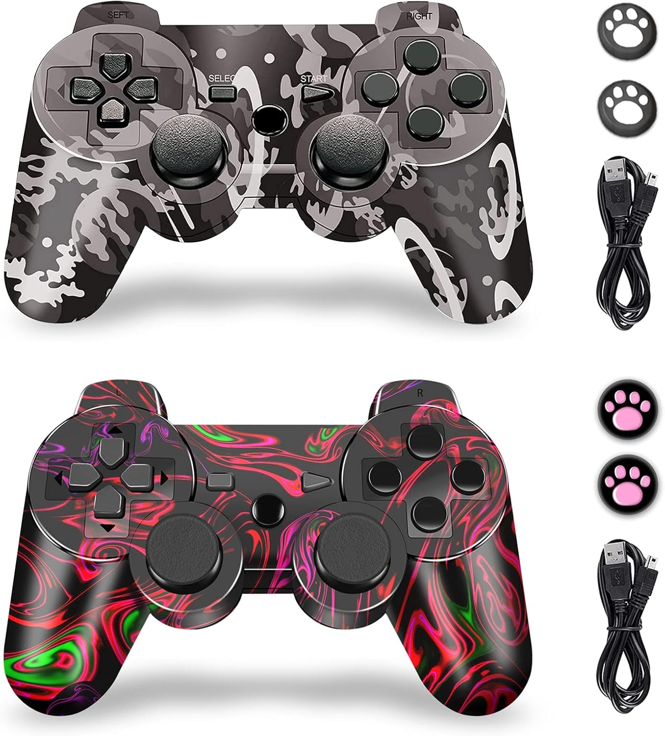 Controller Wireless 2 Pack, Wireless Controller Compatible for Play3 Gamepad Remote Controller with Joy Sticks