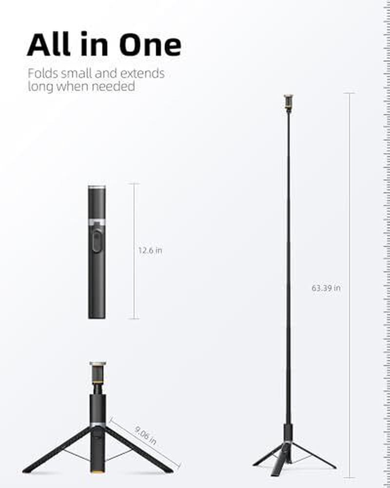 63" Phone Tripod, Tripod for & Portable Selfie Stick Tripod with Remote, Phon...