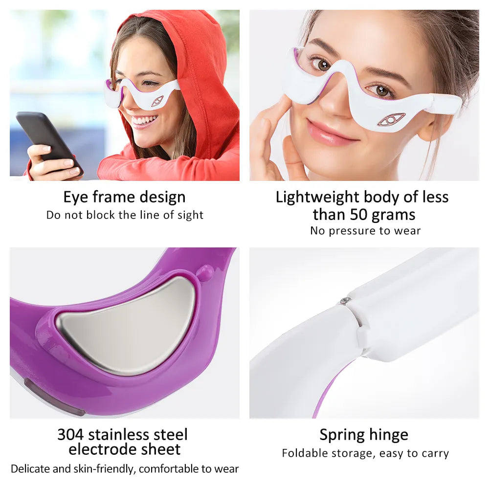 Mieauty EMS Micro Current Pulse Eye Massager, Smart Vibration Infrared Heating Therapy under Eye Machine, Ems Microcurrent under Eye Massager for Relieves Eye Fatigue Fades Dark Circle anti Wrinkle