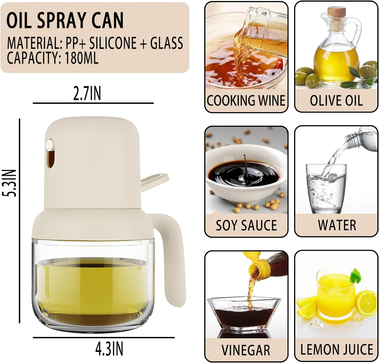 Oil Sprayer for Cooking,180Ml Olive Oil Sprayer Mister,Kitchen Glass Spray Bottle Gadgets,Portable Mini Kitchen Gadgets for Baking,Salad,Grilling,Bbq,White