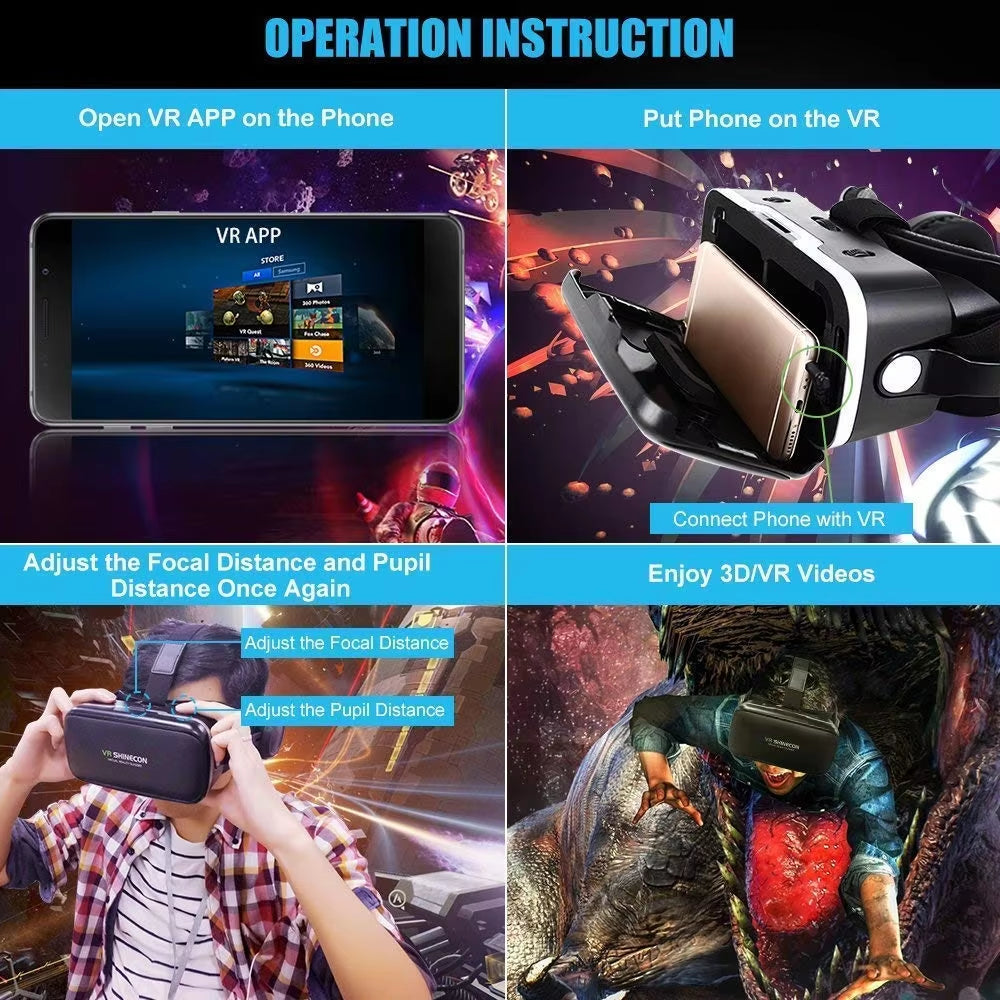 VR Virtual Reality Headset VR Glasses for Iphone & Android Smartphone 4.7-6.53 Inch Immersive 3D Movies/Vr Games