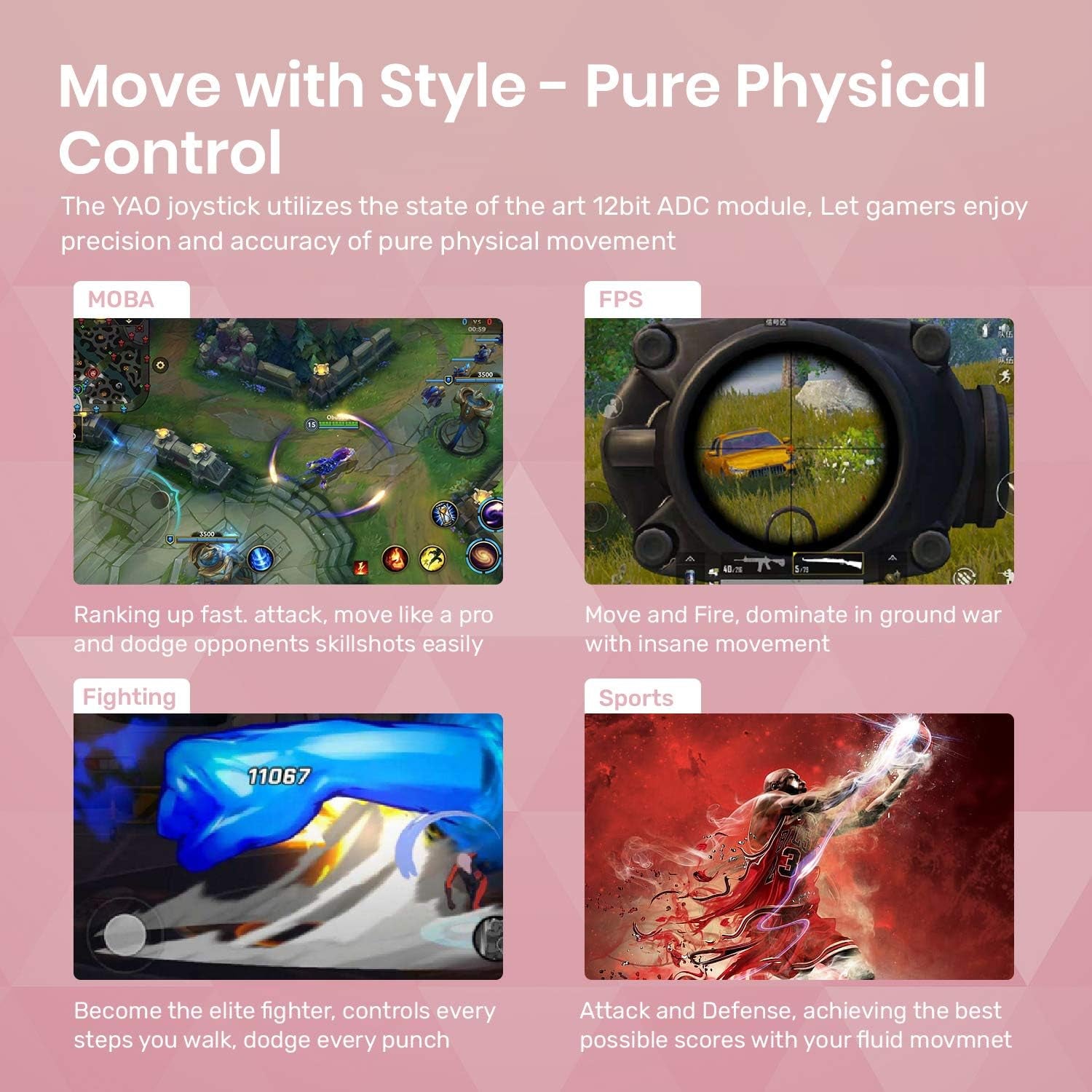 Yao L1 PRO Mobile Game Controller Joystick for Iphone (Ios 13.4 or Later, for Ios Mobile Games), Gaming Gamepad Compatible with PUBGG Mobile, Call of Duty Mobile(Codm), Wild Rift, Genshin Impact
